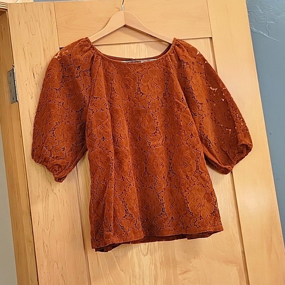 NWT Anthropologie Corduroy Lace Blouse size M